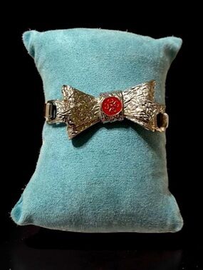 Rustic Silver Bow Bracelet with Red Accent Rustic Cuff NWOT